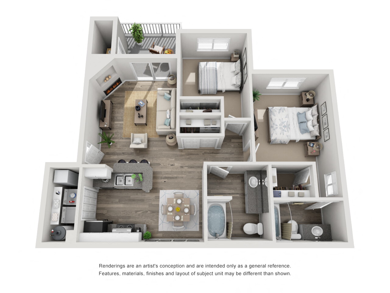 Floor plan for 2 beds, 2 baths, 1090 sqft